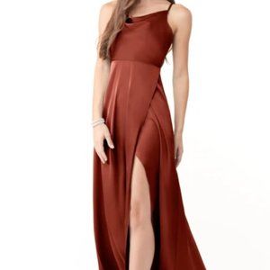 Azazie Terracotta Naomie Stretch Satin Dress